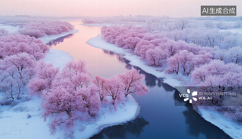 【AI数字艺术】冬日江畔美景图片素材