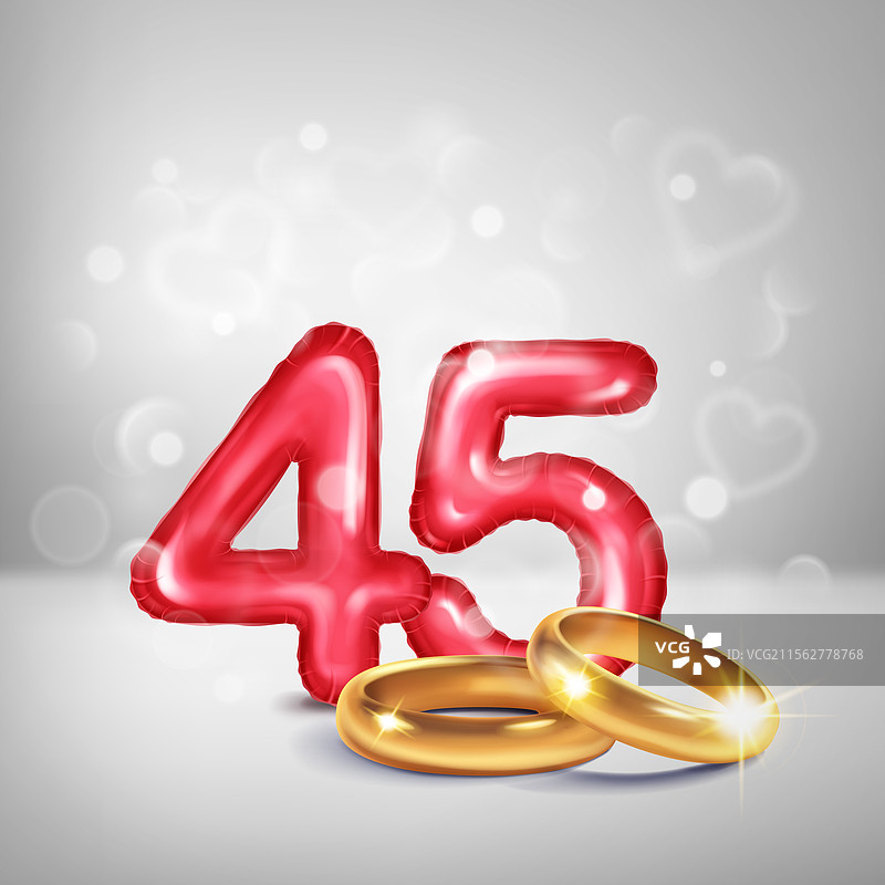 红色数字45和金色婚戒图片素材