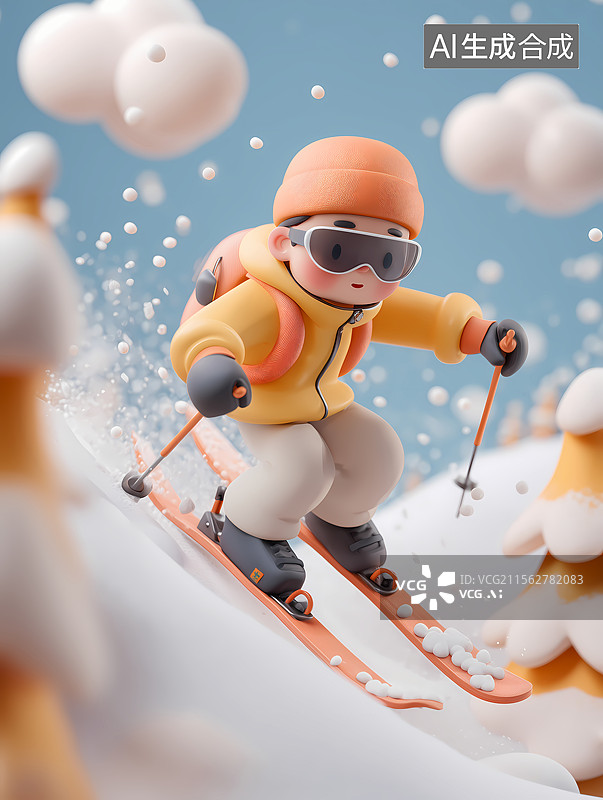 【AI数字艺术】3D卡通滑雪运动员图片素材