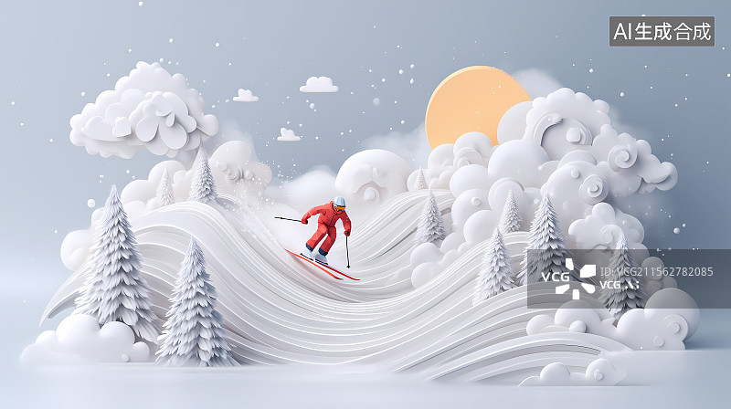 【AI数字艺术】3D卡通滑雪运动员图片素材