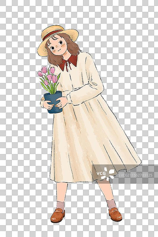 抱花盆的女孩图片素材