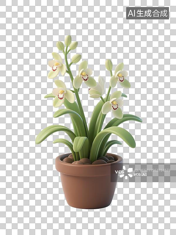 【AI数字艺术】盆栽兰花3d卡通图片素材