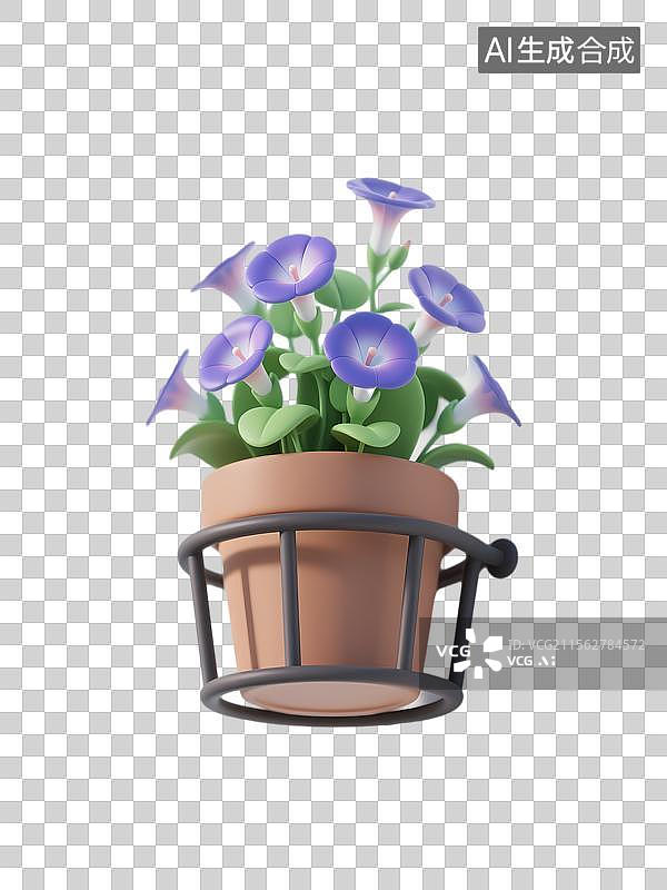 【AI数字艺术】木制花架牵牛花盆栽图片素材