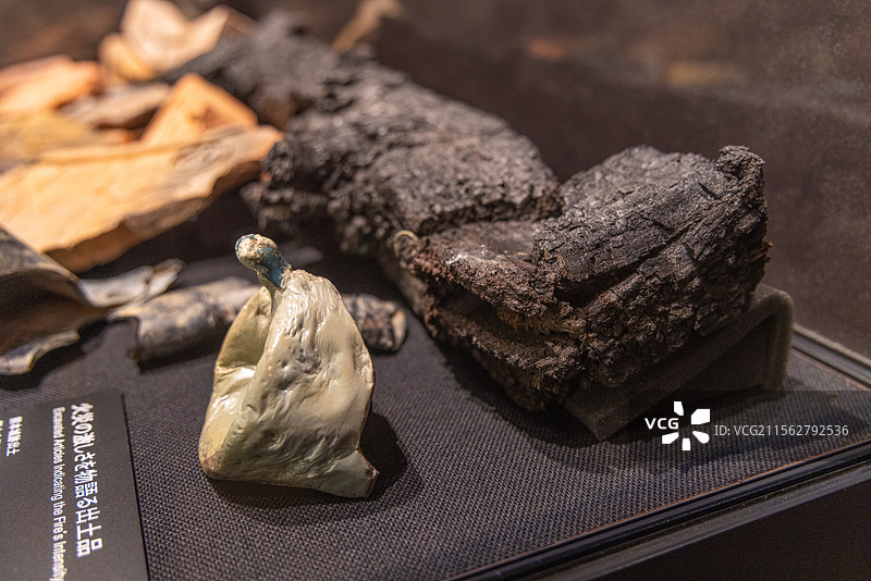 日本九州熊本城天守阁内展品 天守阁明治10年(1877年)火灾后建筑构件图片素材