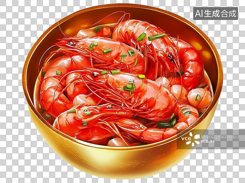 【AI数字艺术】【AI数字艺术】金色碗中的麻辣小龙虾，湖南菜湘菜，深夜食堂夜宵插画图片素材