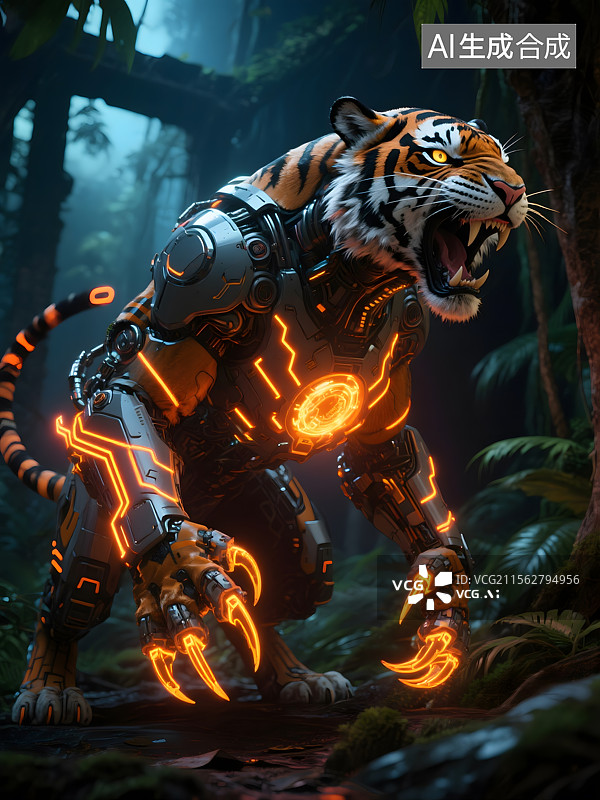 【AI数字艺术】十二生肖科技虎图片素材