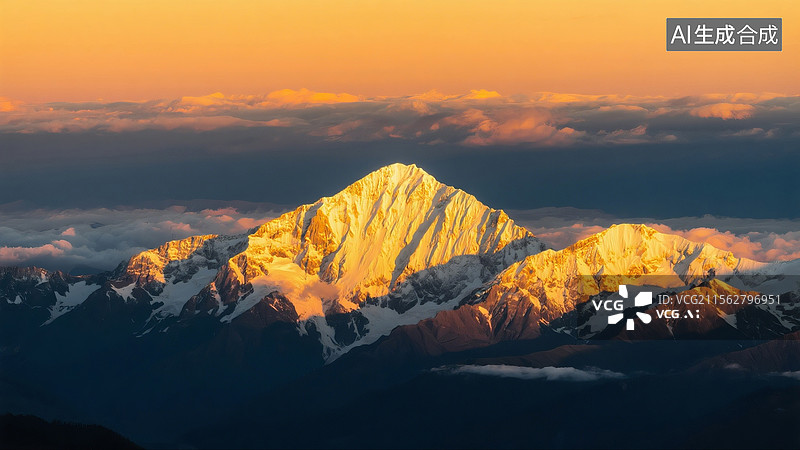 【AI数字艺术】日照金山图片素材
