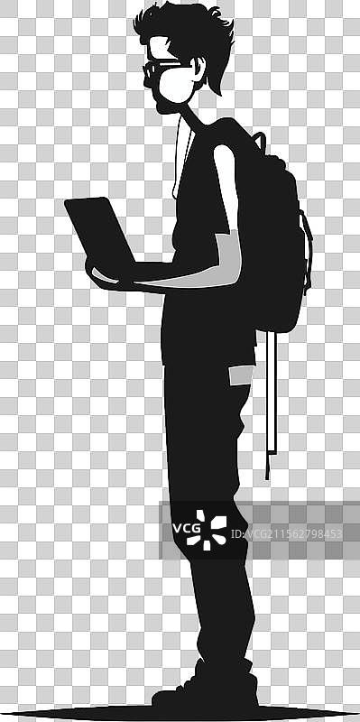 手持笔记本电脑的男人剪影图片素材