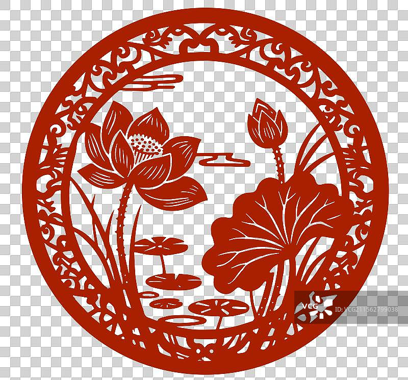 荷塘月色剪纸插画图片素材