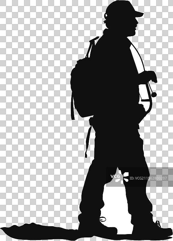 身穿长外套的沉思男子剪影图片素材