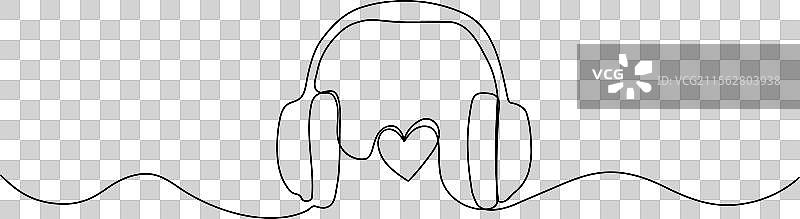 心形连续线条的耳机插图图片素材