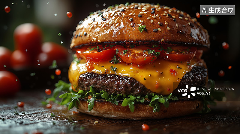 【AI数字艺术】美味多汁的汉堡特写图片素材
