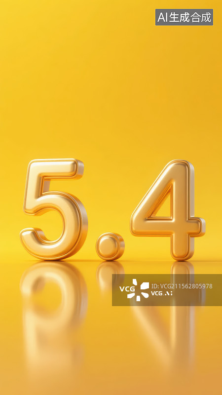 【AI数字艺术】五四青年节，黄色背景上的3D数字54图片素材