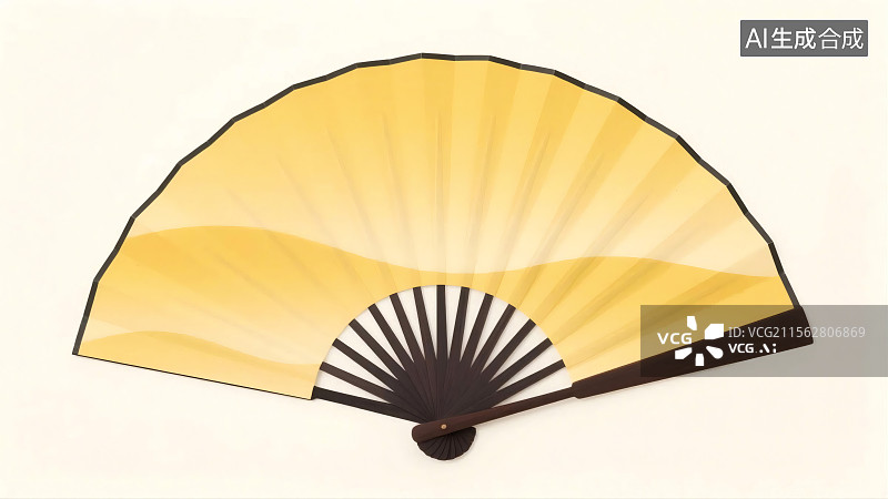 【AI数字艺术】黄色折扇展开展示其独特的波浪形边缘设计图片素材