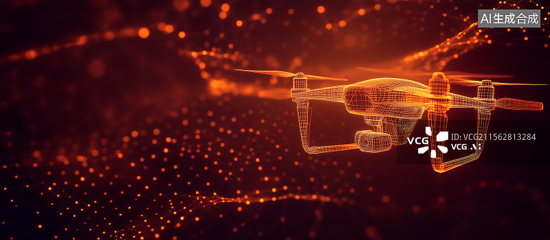 【AI数字艺术】四轴飞行器投影全息图在黑色背景图片素材