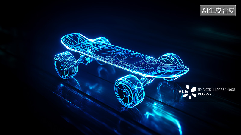 【AI数字艺术】科技粒子风格全息投影滑板背景图片素材