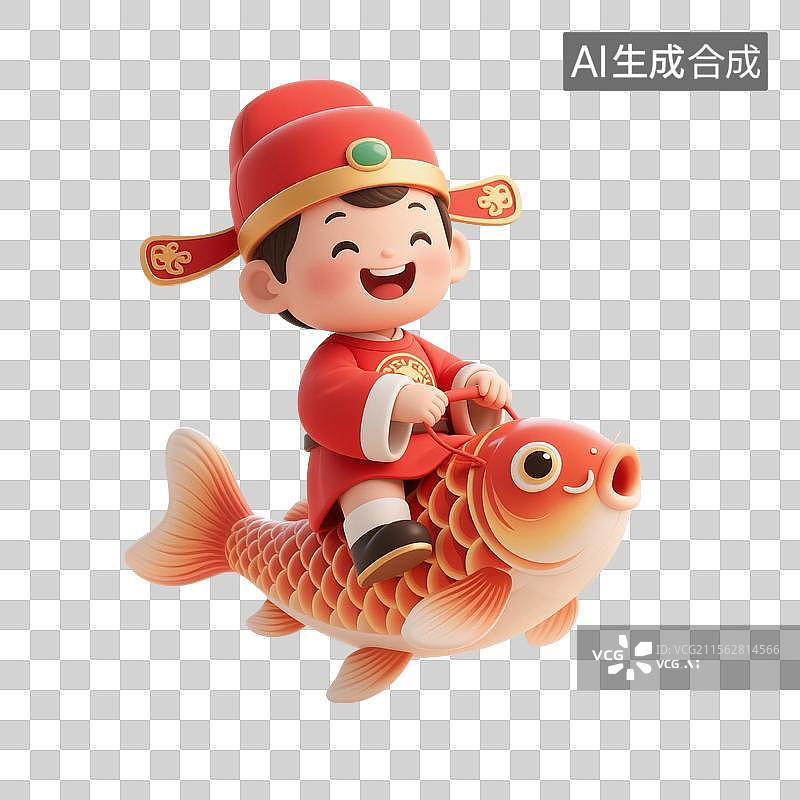 【AI数字艺术】3D渲染卡通人物，骑着幸运锦鲤的状元，文曲星，高考冲刺，高考加油，金榜题名，考试上岸，免抠元素图片素材