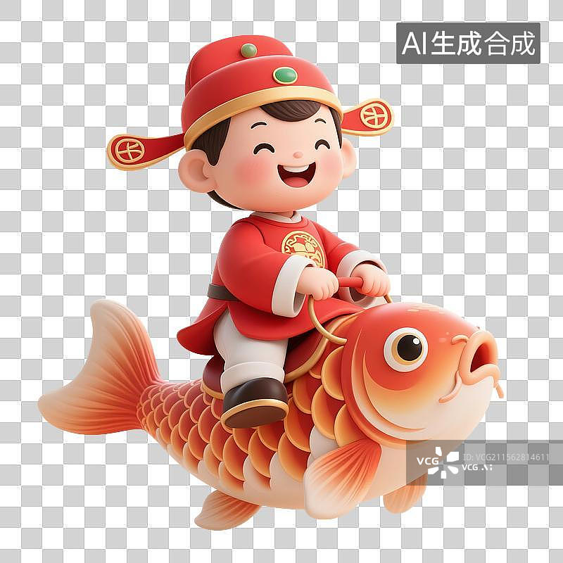 【AI数字艺术】3D渲染卡通人物，骑着幸运锦鲤的状元，文曲星，高考冲刺，高考加油，金榜题名，考试上岸，免抠元素图片素材