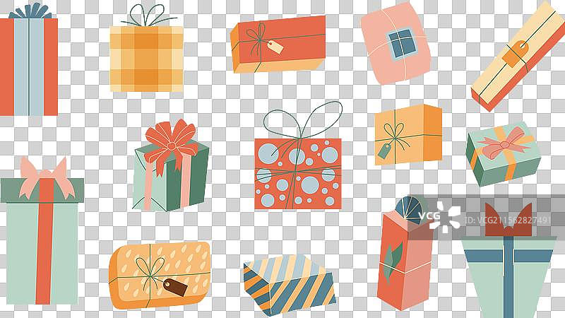 一组装在美丽包装和盒子里的礼物图片素材