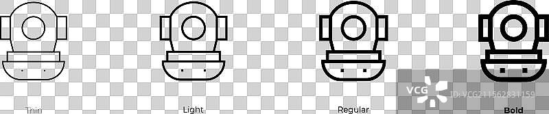 潜水面罩图标，细线、常规和粗体图片素材
