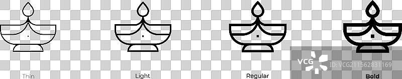 灯油灯图标，细体、常规体和粗体风格图片素材