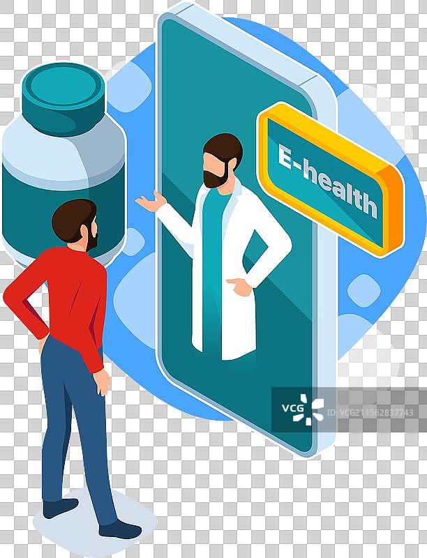 一个男人与大型虚拟医生互动图片素材