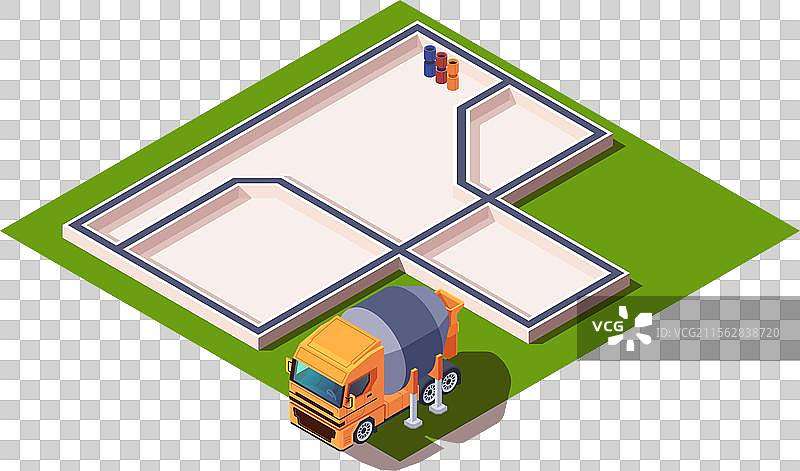 橙色混凝土搅拌机的等轴测图图片素材