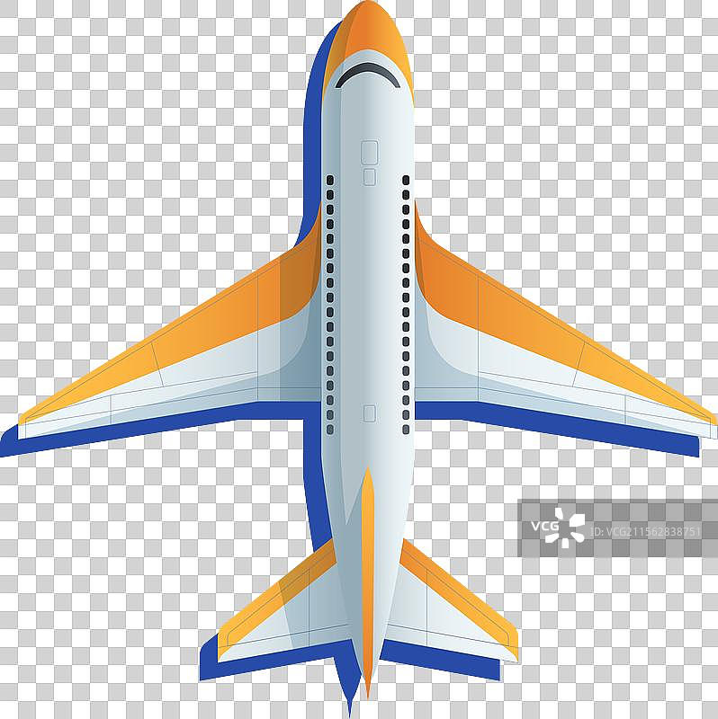 商业飞机在空中飞行的俯视图图片素材