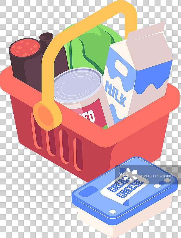 装有各种杂货的购物篮图片素材