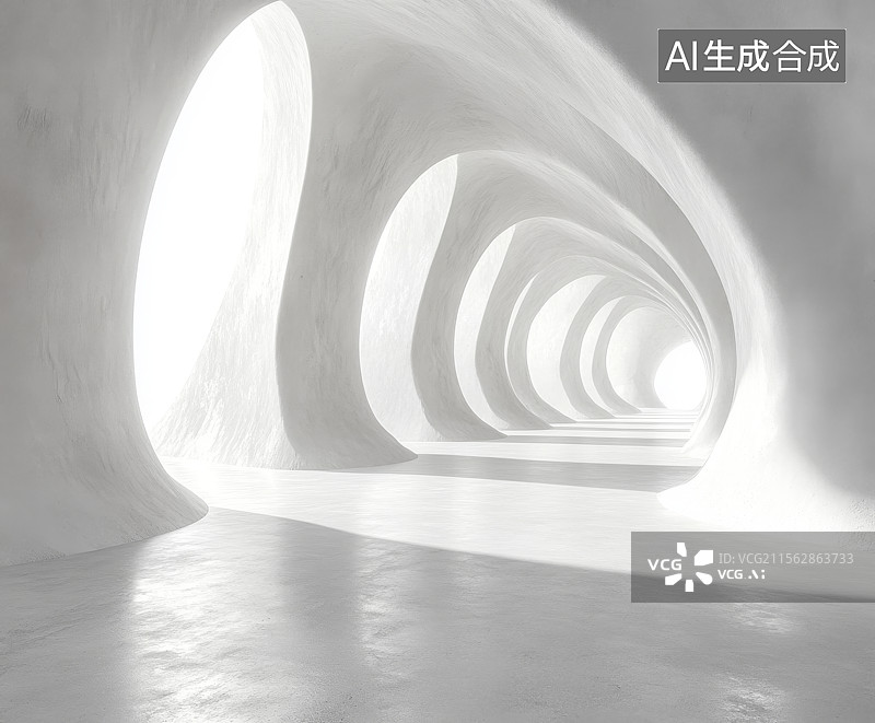 【AI数字艺术】未来主义的白色隧道图片素材
