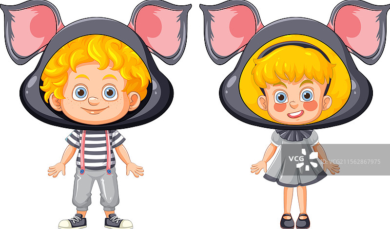 两个孩子打扮成可爱的卡通老鼠图片素材