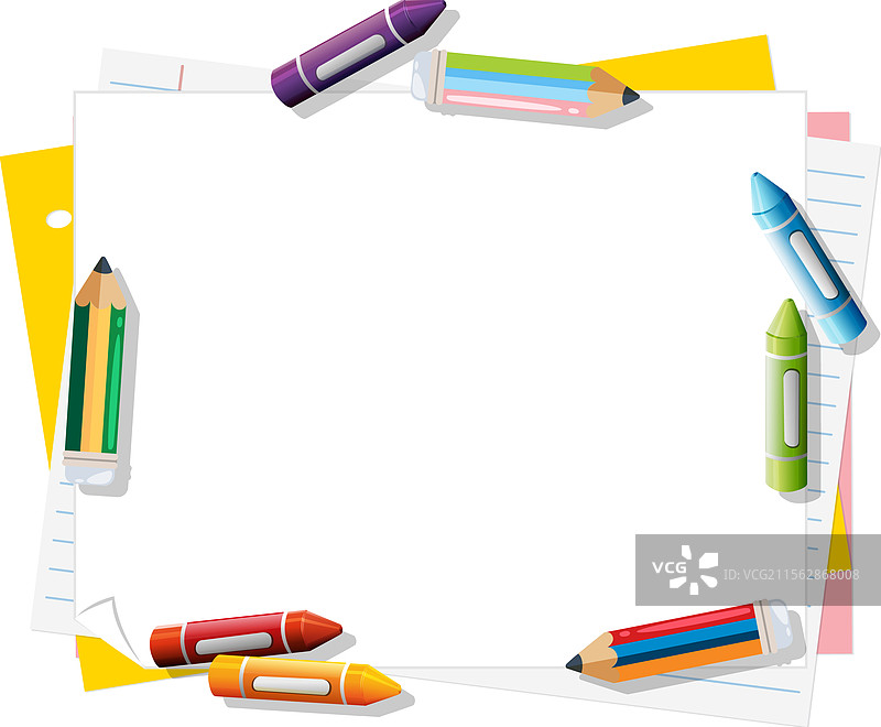 色彩鲜艳的铅笔围绕着空白纸张，适合创意使用图片素材