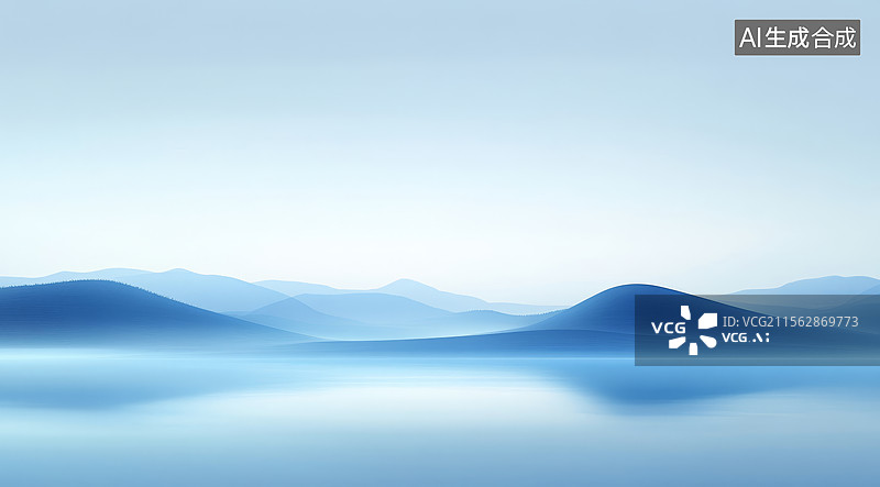 【AI数字艺术】蓝色山脉与雾海图片素材