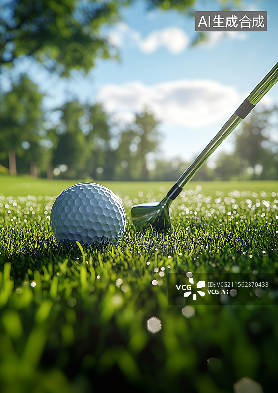 【AI数字艺术】草地上一颗高尔夫球图片素材
