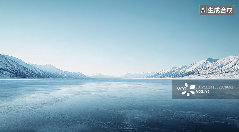 【AI数字艺术】冰冻湖面与雪山景观图片素材