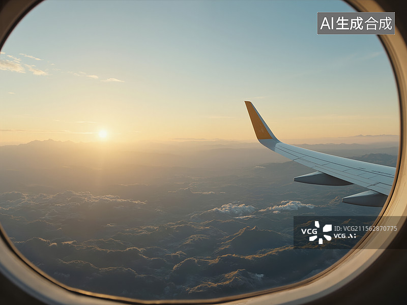 【AI数字艺术】窗外夕阳图片素材