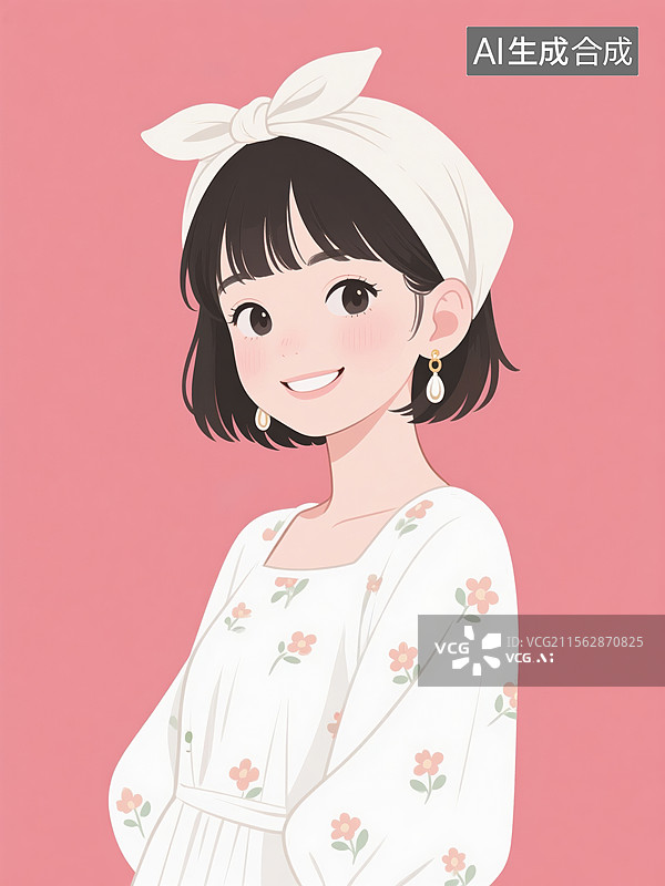 【AI数字艺术】粉色背景的卡通时尚女孩头像图片素材