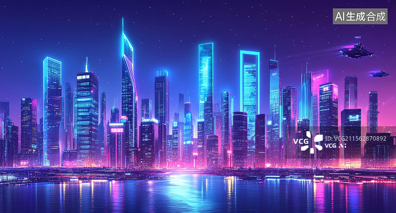 【AI数字艺术】未来科幻风格城市夜景图片素材