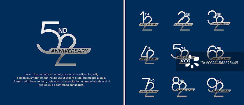 银色周年纪念标志和丝带的组合图片素材