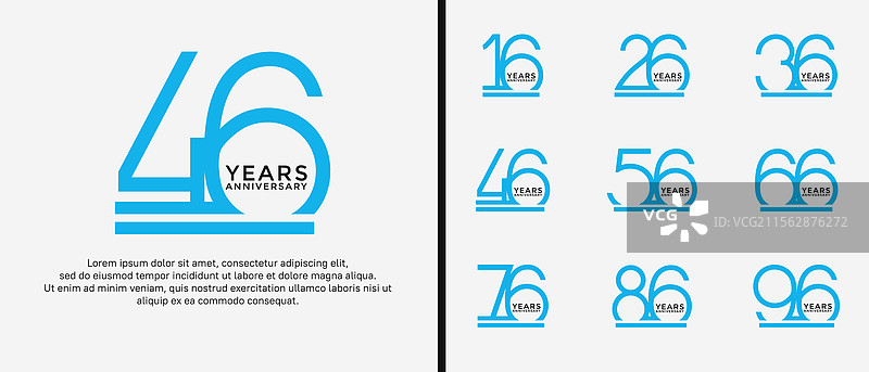 白色背景上的蓝色周年纪念标志组合图片素材
