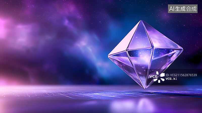 【AI数字艺术】悬浮的多面晶体图片素材