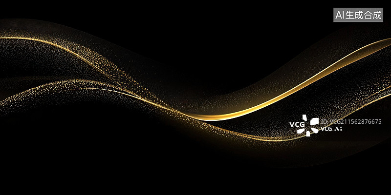 【AI数字艺术】黑底金色粒子波纹曲线流动科技背景图片素材