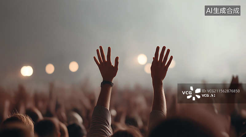 【AI数字艺术】人群中举起的手图片素材