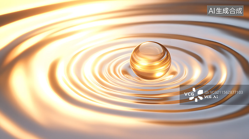 【AI数字艺术】透明球体在水面上激起涟漪图片素材