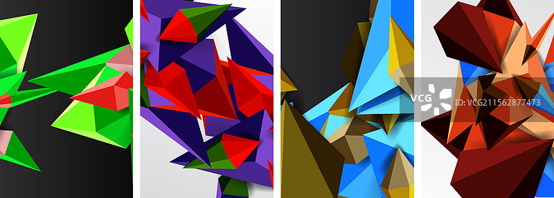 一组三角形几何低多边形3D形状图片素材