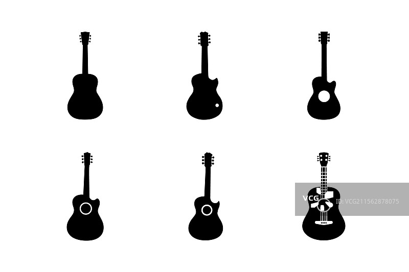 吉他图标轮廓集图片素材