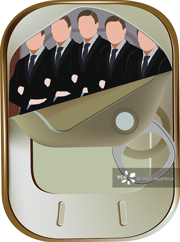 商人团队在打开的沙丁鱼罐头内的概念图片素材