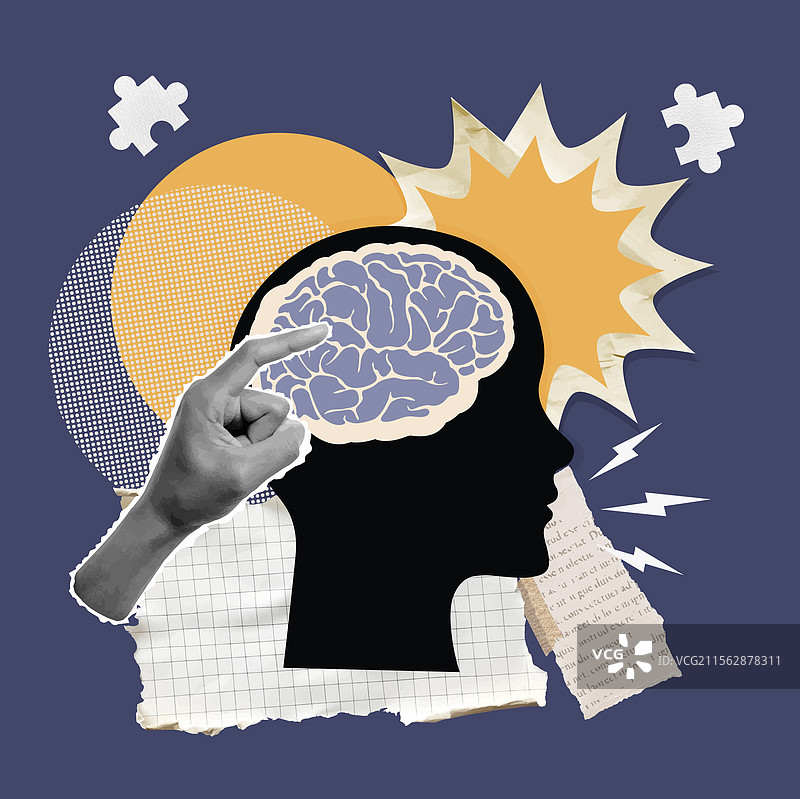 艺术手指向人脑轮廓图片素材