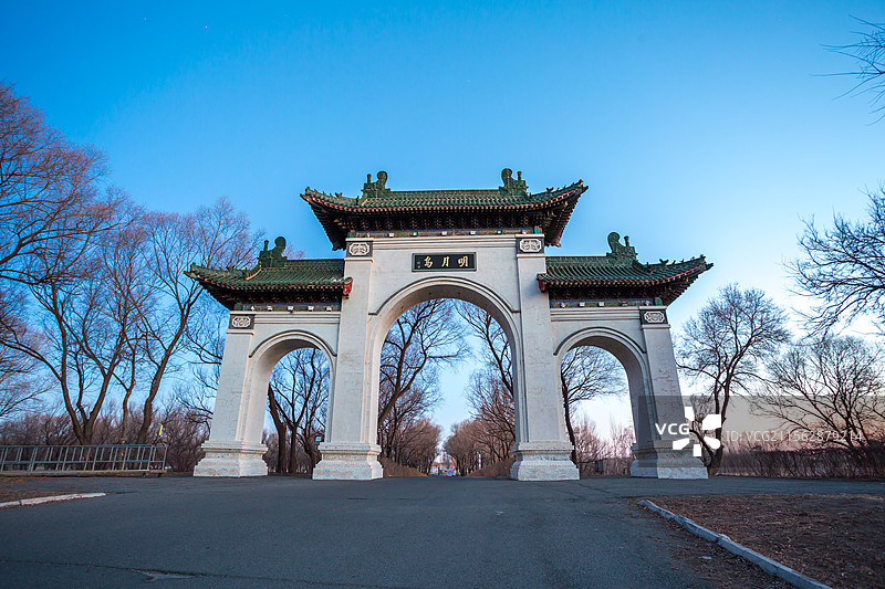 明月岛牌楼，明月岛大门  黑龙江省齐齐哈尔市图片素材