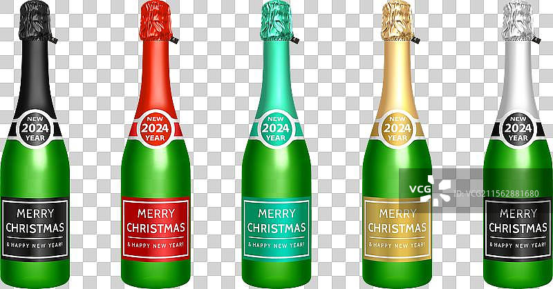 香槟套装，带有“快乐”标签的香槟瓶图片素材